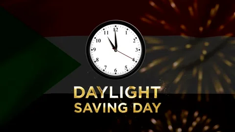 Daylight Saving Day concept with a clock face overlaid on the Sudan nationa.. Stock Footage 346541454