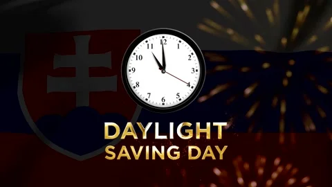 Daylight saving day concept featuring a wall clock with the national flag o.. Stock Footage 346541289