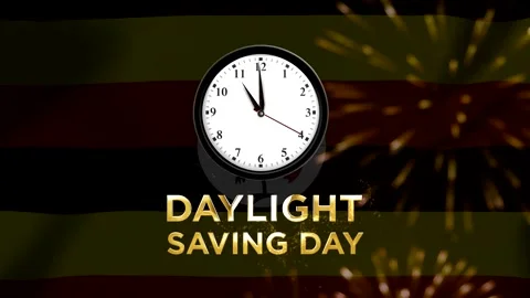 Daylight saving day concept featuring an analog clock face on a shimmering .. Stock Footage 346541310
