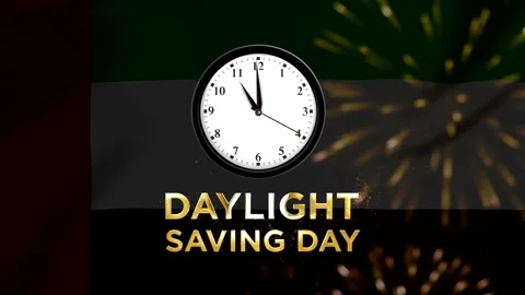 Daylight saving day concept featuring an analog clock over the United Arab .. 스톡 동영상 346541329