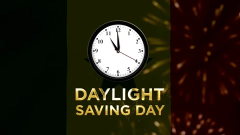 Daylight saving day concept featuring an analog wall clock and glowing gold.. Stock Footage 346541336