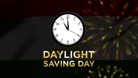 Daylight saving day concept featuring an analog wall clock and golden text .. Stock-Footage 346541349