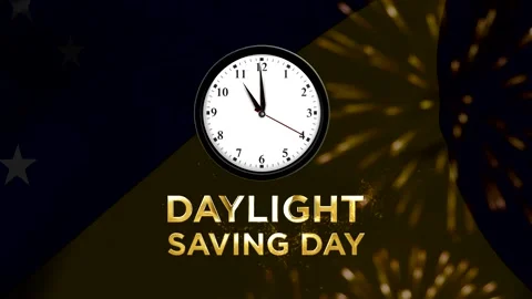 Daylight saving day concept featuring an analog wall clock face with golden.. Stock Footage 346541364