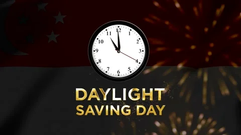 Daylight saving day concept featuring an analog wall clock over a Singapore.. 스톡 동영상 346541374