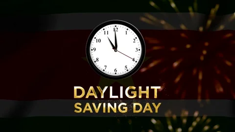 Daylight saving day concept featuring an analog wall clock over a symbolic .. Stock Footage 346541406