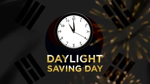 Daylight Saving Day conceptual background with a clock and South Korean fla.. 库存影片 346541478