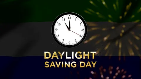 Daylight saving day golden text with a clock face over a dark background Stock Footage 346541495