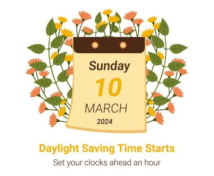Daylight Saving Time begins concept in March 2024. DST starts in USA poster.. Stock Illustration