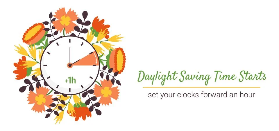 Daylight Saving time begins in March. Switch clocks from winter to summertime Stock Illustration