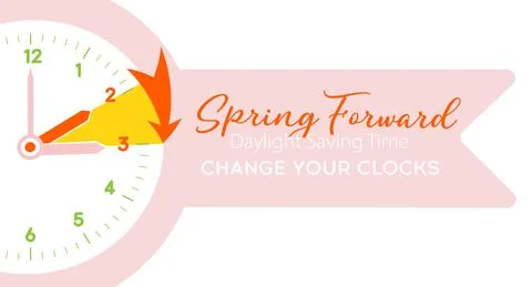 Daylight saving time begins reminder. Vector illustration banner with a clock Stock Illustration