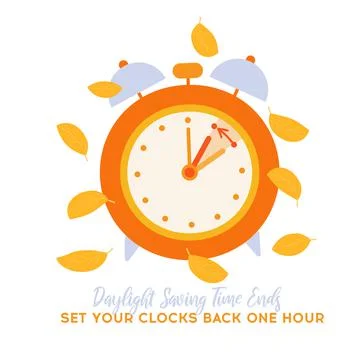 Daylight saving time. Clock change. Fall back time banner with alarm clock Stock Illustration