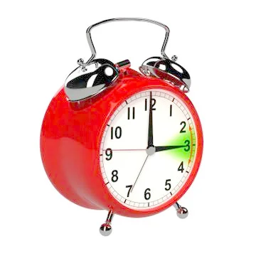 Daylight saving time concept. Alarm clock isolated on white background. 3D Illustrazione stock