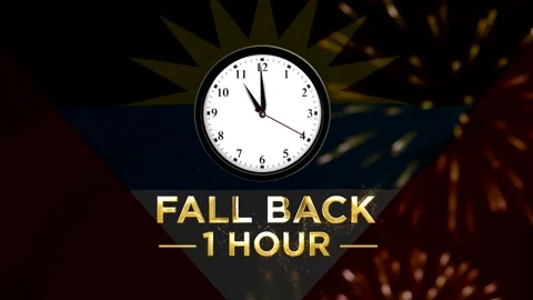 Daylight saving time concept with analog clock and fall back one hour text .. 스톡 동영상 346542412