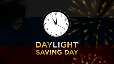 Daylight saving time concept with a clock face and gold text over the natio.. Stock Footage 346541564