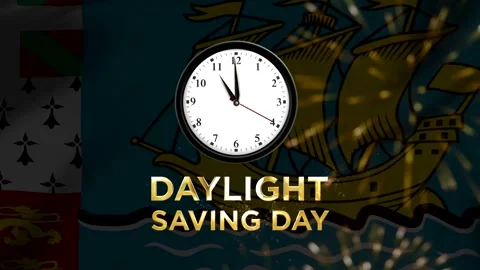 Daylight saving time concept with a clock face and gold lettering on a deco.. Stock Footage 346541566
