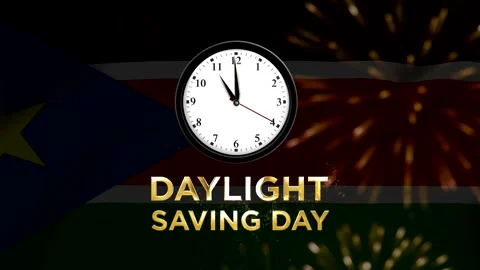 Daylight saving time concept with a clock face overlaid on the national fla.. Stock Footage 346541567