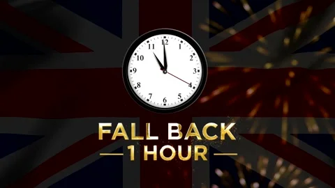 Daylight saving time concept with a clock and United Kingdom flag background Stock-Footage 346542167