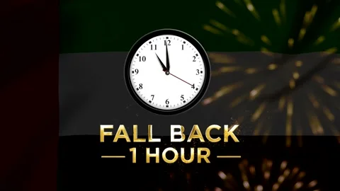 Daylight saving time concept with a clock showing fall back one hour agains.. Stock Footage 346542229