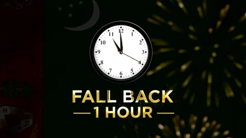Daylight saving time concept with a clock showing fall back one hour agains.. Stock Footage 346542265