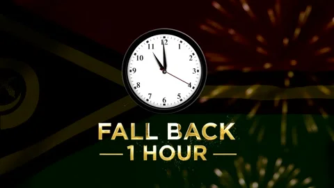 Daylight saving time concept with a clock showing fall back one hour agains.. Stock Footage 346542271