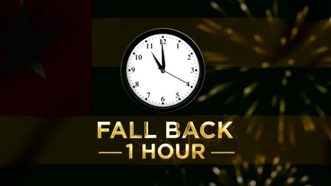 Daylight saving time concept with a clock showing fall back one hour agains.. Stock Footage 346542284