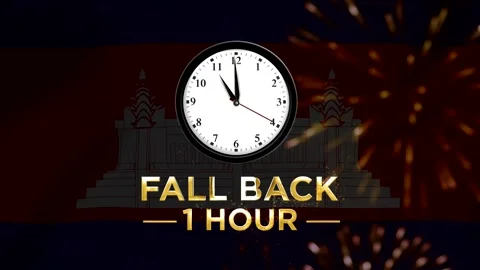 Daylight saving time concept with a clock showing fall back one hour and Ca.. Stock Footage 346542304