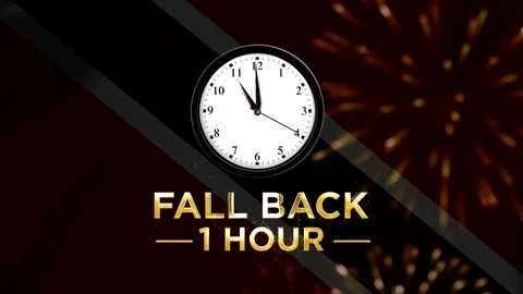 Daylight saving time concept with a clock showing fall back one hour golden.. 스톡 동영상 346542316