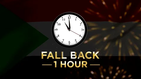 Daylight saving time concept with a clock showing fall back one hour in Sudan Vídeos de archivo 346542317