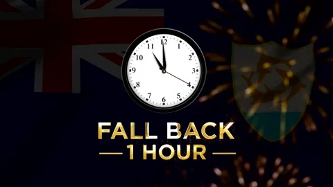 Daylight saving time concept with a clock showing fall back one hour on Ang.. Stock Footage 346542320