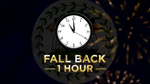 Daylight saving time concept with a clock showing fall back one hour over t.. 스톡 동영상 346542338
