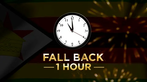 Daylight saving time concept with a clock showing fall back one hour over t.. 스톡 동영상 346542340
