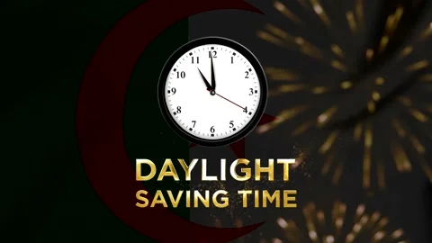 Daylight saving time concept featuring a classic clock and golden lettering.. Stock Footage 346541503