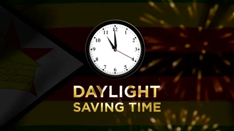 Daylight saving time concept featuring a clock over the national flag of Zi.. 스톡 동영상 346541508