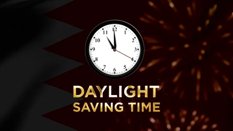 Daylight saving time concept featuring a wall clock over the national flag .. Stock Footage 346541539