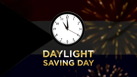 Daylight saving time concept featuring a wall clock with golden typography .. Stock Footage 346541547