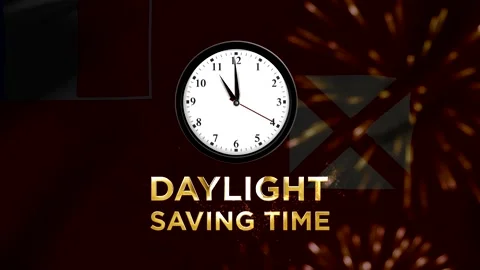 Daylight saving time concept featuring a wall clock with text and festive l.. Stock Footage 346541555