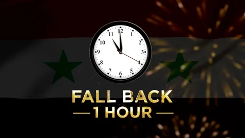 Daylight saving time concept featuring a wall clock over the Syrian nationa.. 스톡 동영상 346542016