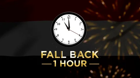 Daylight saving time concept featuring a wall clock with text fall back one.. Stock-Footage 346542053