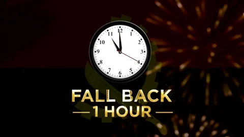 Daylight saving time concept showing a clock face and fall back one hour go.. Stock Footage 346542074