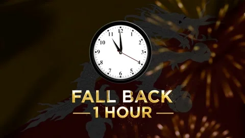 Daylight saving time concept showing a wall clock with golden fall back one.. 스톡 동영상 346542076