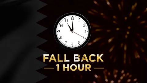 Daylight saving time concept showing a wall clock with text fall back one h.. 스톡 동영상 346542114