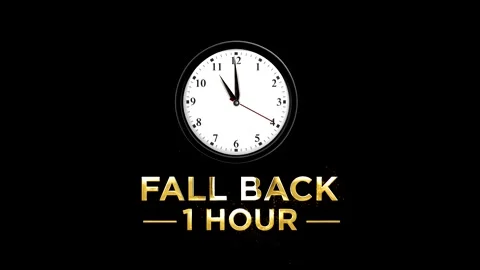 Daylight saving time concept showing a wall clock with text fall back one h.. Stock Footage 346542123