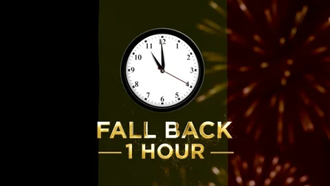 Daylight saving time concept showing a wall clock with text indicating to f.. Видео 346542152