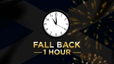 Daylight saving time concept showing a wall clock with text indicating to f.. Видео 346542154