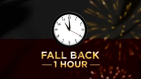 Daylight saving time concept showing a wall clock with text indicating to f.. Видео 346542155
