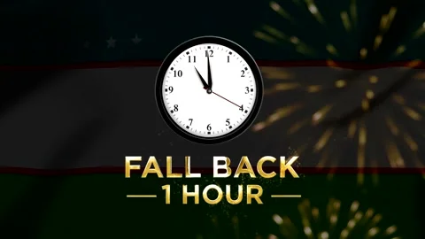 Daylight saving time concept showing a wall clock with text indicating to f.. Stock Footage 346542158