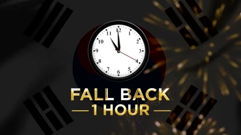 Daylight saving time concept with south korean flag and clock illustration 스톡 동영상 346542426