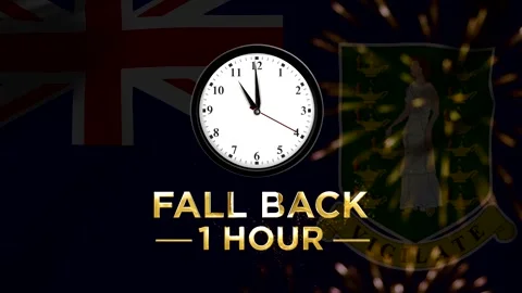 Daylight saving time concept with wall clock and British Virgin Islands fla.. 스톡 동영상 346542446