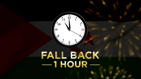 Daylight saving time concept with wall clock and fall back one hour text ov.. Stock Footage 346542458