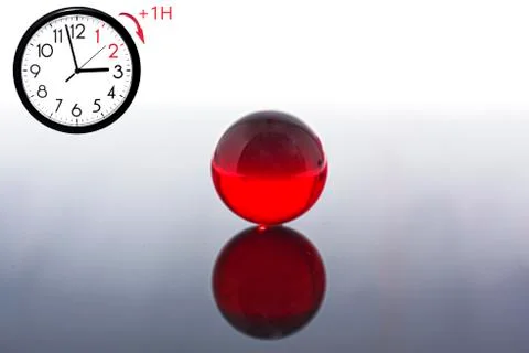 Daylight Saving Time (DST). Blue sky with white clouds and clock. Turn time f Stock Photos